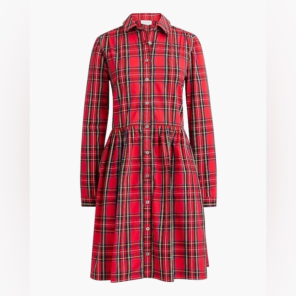 J. Crew Factory Dresses & Skirts - J.Crew Factory Red Green Tartan Plaid Collared Shirtdress Mini Dress Size 2